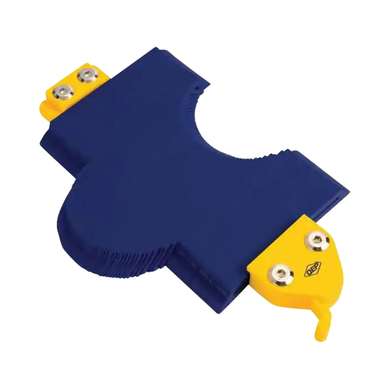 The Go Build 6 in. Locking Professional Profile and Contour Gauge is a blue and yellow plastic tool with metal screws—ideal for woodworking or measuring, helping you achieve precise profile matching.